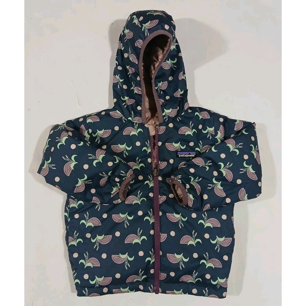 Patagonia Baby Reversible Down Sweater Hoody Jacket Size 3T Purple Geometric